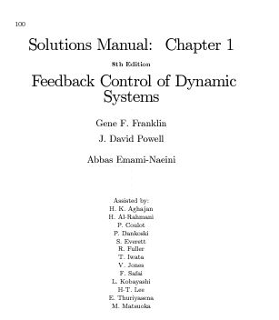 [Soultion Manual] Feedback Control of Dynamic Systems 8th SI edition Gene Franklin, Abbas Emami Naeini - Pdf